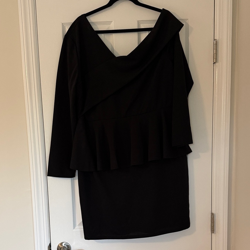 SHEIN Black Long Sleeve Asymmetric Ruffle Peplum Dress
